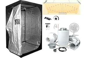 SUPACROP Growbox Komplettset Anbau Set mit LED 1000/1500 W Vollspektrum Grow Lampe, 3 Größen verfügbar 40x40 60x60 80x80 cm, mit Ventilator, Abluft Aktivkohlefilter, Growzelt Anzucht