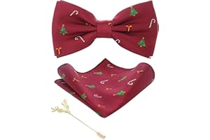JEMYGINS Papillon Uomo Ricamata di Natale Christmas con Fazzoletto e Gemelli