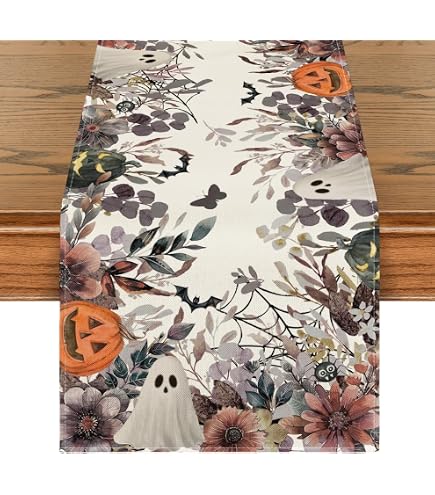 Halloween Tischläufer Mit Geister-Muster – 183 X 33 Cm, Aus Leinen, Waschbar, Für Party-Deko & Tischschutz