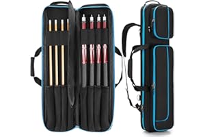 GOBUROS 4x4 Billard Queue Koffer für bis zu 4 Unterteile und 4 Schäfte, Pool Stick Tragetasche mit Zubehörtaschen vorne, Billard Queue Tasche mit Schultergurten