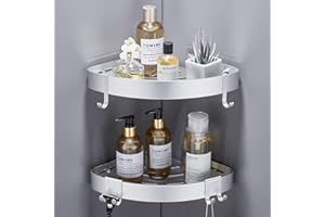 GERUIKE Estanteria Ducha Estante Baño sin Taladro Adhesivo Estantería Esquina Pared Organizador Baño Rinconera Ducha Aluminio Plata 2 Piezas Cesta Ducha Soporte para Champú y Gel Ducha