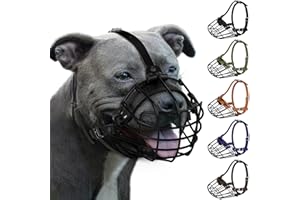 BUDKAS Pitbull Maulkorb für Hunde, atmungsaktiv, Metallkorb für große Hunde, Amstaff Staffordshire Terrier, sichere Drahtmaske, verstellbar, langlebig, Lederriemen, Beißen, Kauen, Bellen (schwarz)