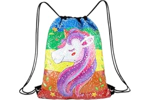 WolinTek Borsa Paillettes Reversibili Borsa Zaino Borsa Magia Unicorno Zaino con Coulisse Sirena con Glitter 33×40cm per Bambine Teens