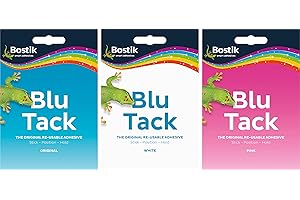 3 x Bostik Blu-Tack 801127 – Masilla adhesiva, No Tóxico placa de color blanco azul y rosa (1 de cada) aprox. 60 G Ref 801103 801608