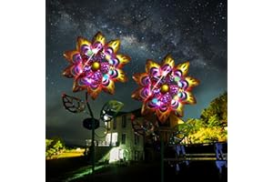 ARVALOLET Wind Spinner Metal Solar Powered Windmill Wind Spinner for Garden Solar Lights Outdoor Garden Ornaments Yellow