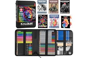 KALOUR PDAS 82 Set da disegno Kit per schizzi, Forniture artistiche professionali con matite fluorescenti, colorate, acquerellabili, metalliche, in grafite, carboncino,5 album da disegno e da colorare