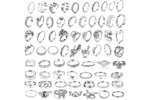 LOCCY Vintage Punk Ringe Set für Männer Frauen, 66 Stück Silber Schlangen , Stapelbare Boho Chunky Emo Fingerrings, Knuckle für Mädchen