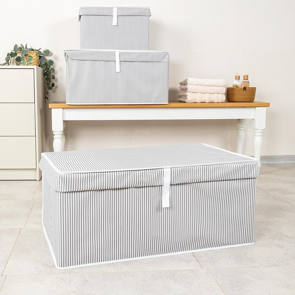 Pazar Kapısı Çok Amaçlı Düzenleyici Kapaklı Sandık Tipi Kutu Hurç Organizer (70 x 40 x 30, Gri)