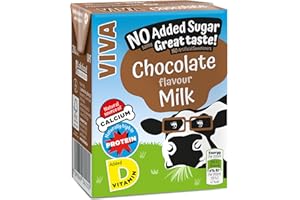 VIVA-LITE Viva Chocolate Flavoured Milk Drink - 27 x 200ml Cartons - Source of Calcium & Vitamin D - No Added Sugar - Long Life UHT - School Approved