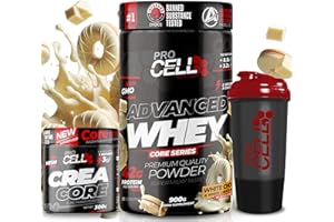 PROCELL SPORT SUPPORT PACK Procell Proteinas Whey Advanced 900Gr (White Choco & White Choco rings) + Creatina monohidratada 300Gr + Shaker "REGALO" Gana masa muscular, Fuerza, Resistencia, Tonificacion muscular