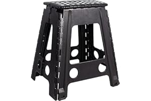 JeVx Taburete Plegable Cocina o Baño | Peldaño Alto 45 cm Altura | Escalera Pequeña |Taburete Antideslizante Infantil |Tamaño XXL | Banqueta para Adultos y niños | Soporta hasta 130KG Negro