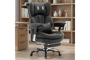 Efomao krzesło biurowe ergonomiczne z ekoskóry z haftem X, regulowane wysokie oparcie, fotel komputerowy gamingowy i gabinetowy do 200 kg z podnóżkiem i podparciem lędźwiowym (3070EU-BLACK)