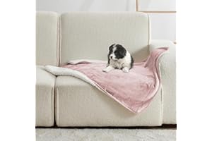 Yaning Waterproof Blanket for Bed Couch Sofa, Soft Liquid Pee Proof Pet Blanket for Dog Puppy Cat, Reversible Sherpa Fleece Blanket for Furniture Protector (Dusty Pink, 76x101cm)