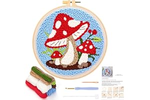 JSRQT Punch Needle Kit DIY Punch Needle Kits for Adults Beginners Mushroom Pattern Embroidery Starter Rug Hooking with Hoop Instructions Handcraft Cross Stitch Craft Rug-Punch & Pinch