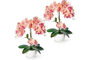 PASCH® Zestaw 2 sztucznych orchidei w doniczkach ceramicznych o wysokim połysku (40 cm) | sztuczne kwiaty w doniczce | sztuczne kwiaty jak prawdziwe | sztuczne storczyki w doniczce | sztuczne kwiaty w
