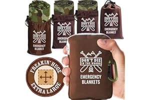 Don't Die In The Woods - Freakin' Riesige Notfalldecken [4er-Pack] Extra große Thermo-Mylar-Weltraumdecken mit Ripstop-Nylon-Packung + Karabiner-Reißverschluss [Woodland Camo]