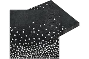 HNH 20 Tovaglioli di carta Nero con lamina d'argento Tovaglioli usa e getta 33 x 33 cm Tovaglioli monouso per feste