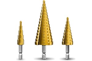 Pinava® HSS zestaw wierteł stopniowych 3-częściowy – [wytrzymałe i ostre] – wiertło stożkowe do czystych otworów – wiertło do obierania idealnie nadaje się do metalu, drewna, tworzyw sztucznych –
