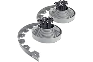 VOUNOT Bordure de Jardin en Plastique 20 mètres avec 60 Piquets d'ancrage Bordurette de Pelouse Flexible Bordure de Gazon avec piquets Solides Idée de Jardin Hauteur 50mm, Epaisseur 4mm Gris