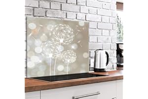 murando Panel de Vidrio para Cocina 80x60 cm Vidriopanel Protector Pantalla Antisalpicaduras Salpicadero con Gráfica Panel Decorativo Motivo Flores Diente de leon - b-C-0557-aq-e