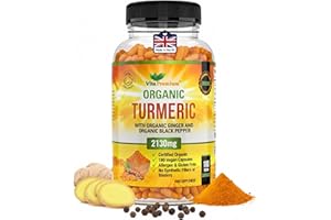 VITA PREMIUM Turmeric and Black Pepper Capsules for Anti-Inflammatory and Joint Pain Relief - 180 Organic Capsules - High Strength Turmeric Curcumin Supplement with Added Black Pepper and Ginger - Made in UK
