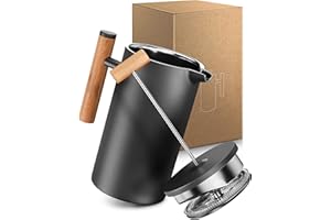 Lambda Coffee® Thermo French Press zaparzacz do kawy ze stali nierdzewnej, 0,6 l, 3 filiżanki, dostępne w 3 rozmiarach, podwójne ścianki: długo utrzymuje ciepło, zaparzacz do kawy, czarny