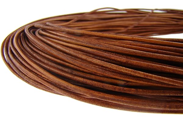 esnado Cordon en Cuir Rond - 1,5 mm - Marron Naturel - 5 mètres - Cuir véritable - Tannage végétal - Idéal pour Bijoux et Bracelets, Les travaux manuels ou la décoration, Bricolage, Les médiévaux