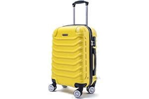 R.Leone Valigia da 1 pezzo Fino a Set 4 Trolley Rigido grande, medio, bagaglio a mano e beauty case 8 ruote in ABS 2026 (Giallo, L Grande)