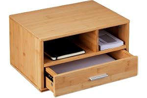 Relaxdays skrivbordsorganisatör, 1 låda, 2 fack, naturlig | HxBxD: 22 x 40 x 31 cm, bambu, skrivbordsorganisatör för kontoret