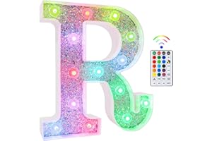 Tosakey Light Up Letters, LED Lights Sign 18 Color Changing 26 Alphabet Glitter Shiny Letter Lights Gifts for Girls Women Birthday Christmas Bedroom Party Wedding Decoration (R)