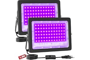 CREATESTAR Pack of 2 UV black light spotlights 50 W, LED black light lamp IP66 waterproof UV floodlight with plug, 385-400 nm floodlight for glow party, bar, disco, blacklight party