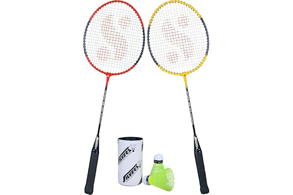 Silver's SB-100 Combo-5 (2 Badminton Rackets + 2 Pcs Plastic Shuttle) Red-Yellow