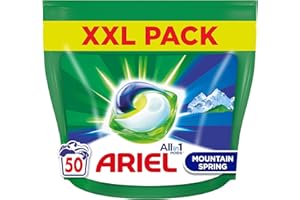 Ariel All-In-1 Pods, Kapsułki Do Prania 50 Prań, Mountain Spring, Usuwanie Zabrudzeń Nawet w Niższych Temperaturach i Krótszych Cyklach
