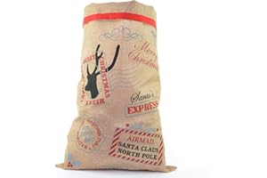 SHATCHI Großer traditioneller Vintage-Sack aus Sackleinen, Weihnachtsstrumpf, Luftpost/Do Not Open Until Weihnachtszubehör, 70 x 50 cm, Tierdruck, Braun und Mehrfarbig
