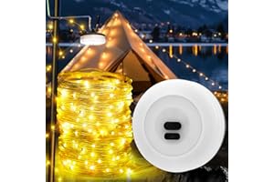 skelo Lampe Camping, 10M Guirlande Lumineuse Escamotable Portative Imperméable Extérieure, 2 en 1, IPX4 1800 mAh 30 S Roll UP Étanche Guirlande Lumineuse À LED Rechargeable (lumière chaude)