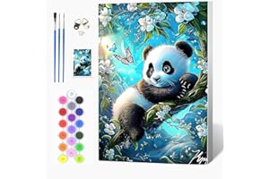 Auremi Panda Peinture par numéros adulte avec cadre,Animaux Kit de bricolage pour adultes Peinture sur toile Avec peinture et pinceau, Cadeaux et décorations de peinture 20x30 cm