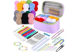 Deudy 82 Pezzi Kit Uncinetto Principianti, Kit per Uncinetto per Principianti Adulti, Kit Principianti con Filato e Uncinetti Ergonomici, Kit Uncinetto Professionale Completo per Adulti