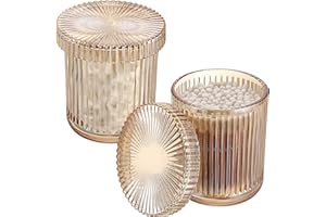 OLegei Glass Cotton Ball and Swab Holder Organizer, Set of 2 Bathroom Glass Storage Jars with Lid, Q-tips Floss Dispenser, Vanity Makeup Accessories Storage Jar, Apothecary Storage Canister(Amber)