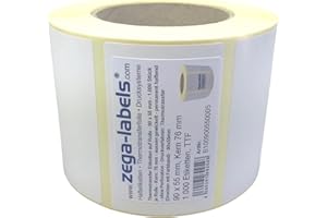 ZEGA-LABELS Thermotransfer Etiketten auf Rolle - 90 x 55 mm - 1.000 Stück je Rolle - Kern: 76 mm - aussen gewickelt - permanent haftend - Druckverfahren: Thermotransfer (Drucken mit Farbband)