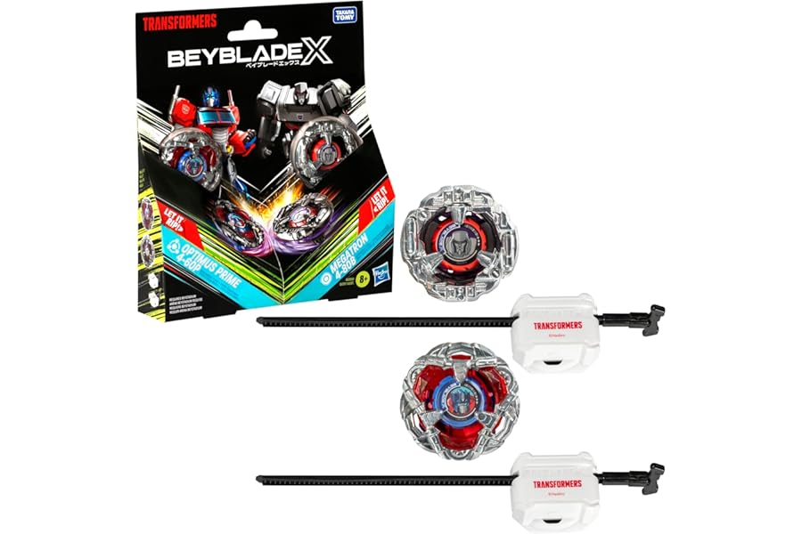 Beyblade X in collaboration with Transformers Optimus Prime 4-60P vs. Megatron 4-80B Multipack with 2 Spinning Tops and 2 Launchers Battle Spinners for Boys and Girls 8 Years