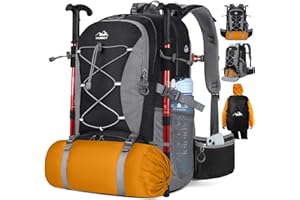 NUBILY Mochila Senderismo Hombre Impermeable 50L Mochilas Marcha Mujer Mochila de Camping Al Aire Libre de Moda Mochila de Viaje Ligera Negro