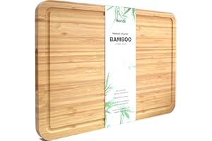 Premium Organic Bamboo Wooden Chopping Board by Harcas. Large Size Cutting Board 44cm x 30cm x 2cm. Best for Meat, Vegetables, Tapas and Cheese. Professional Grade for Durability. Drip Groove