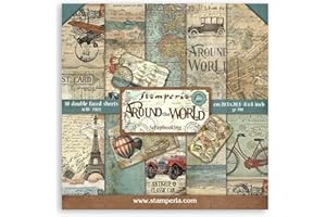 STAMPERIA Mini bloc Papier Scrap double Face 10 feuilles 20.3X20.3 (8"X8") - Around the World