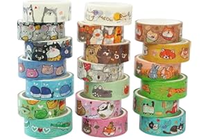 YUBX 20 Rollen Niedlich Haustiere Washi Tape Set Klebeband Bunt Dekorativ Masking Tape für Kunst, DIY Handwerk, Tagebuch, Hobel, Sammelalbum, Verpackung