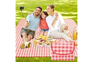 OZNTPCN Picnic Blanket with Carrying Handle, 200x200CM Portable Waterproof Outdoor Beach Blanket, Foldable Outdoor Rug Mat for Hiking Travelling Outdoor Camping,Parks (Red Checkered)