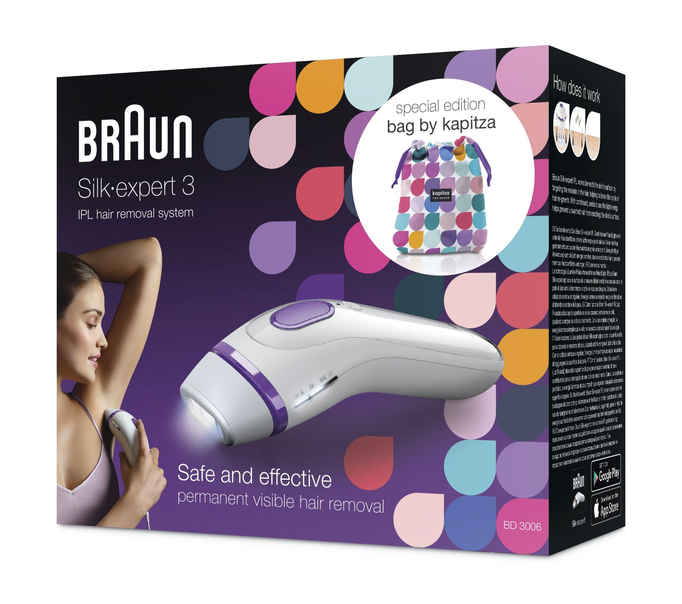 Braun-Silk-de-Expert-3-BD-3006-IPL-dispositivo-segura-Tecnologa-IPL-constante-para-depilacin-para-mujereshombres-con-Kapitza-de-bolsa-en-Limit-ierter-Edition-color-blancoprpura