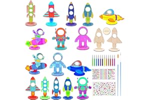 Yoirzit Artigianato di pittura in legno nello spazio esterno per bambini, kit di pittura per bambini attività manuali per bambini progetto artistico fai-da-te, 8 stili (24 pezzi)