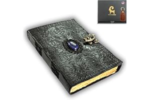 URBAN LEATHER Lapislazzuli 3 Moon Black Book Of Shadows Grimoire Journal con Deckle Old Styled carta pergamena per uomini donne da scrivere, Wicca Wiccan forniture stregoneria Prop DnD Journal