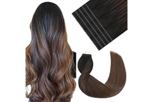 ‎VINBAO VINBAO Invisible Tape in Extensions Echthaar Schwarz Balayage Schokoladenbraun Haarverlängerung Echthaar Tapes Glatt 20 Stück 50cm 50g Tape in 20 Zoll #1BT4