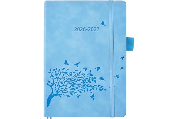 Agenda 2026 2027 Journalier une Page par Jour A5 (Août à Juillet), Poche Arrière, 2 Signet ruban, Couverture Rigide, Planificateur Quotidien avec Aperçu Mensue, Contact & Note, pour Scolaire Familial